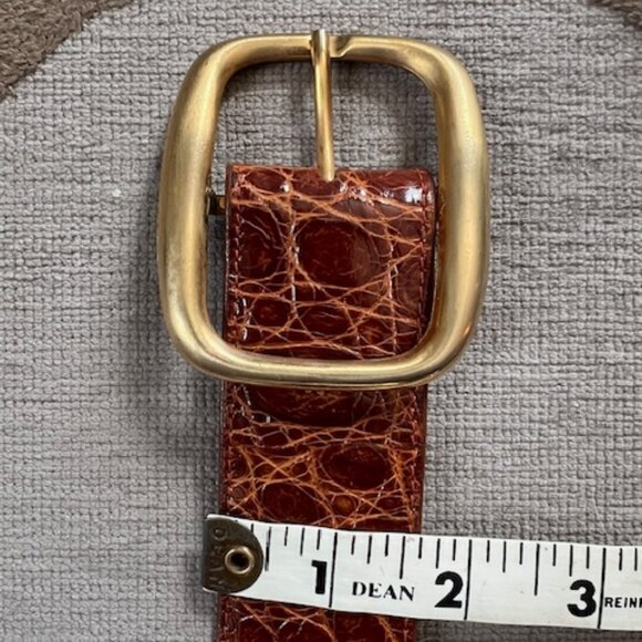 VINTAGE Luc Benoit Brown Crocodile Embossed Leather Woman's Belt - Picture 3 of 9
